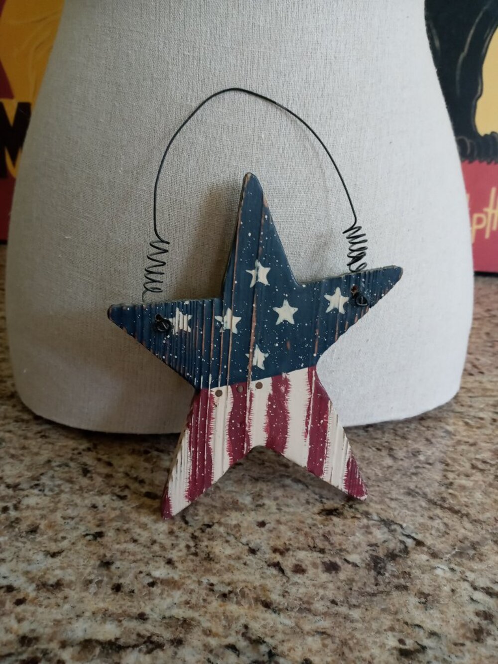 Patriotic Wood Stars and Stripes Hanging Star